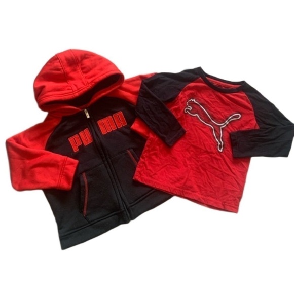 Puma Red Long Sleeve Shirt & Fleece Hooded Jacket - Picture 1 of 4